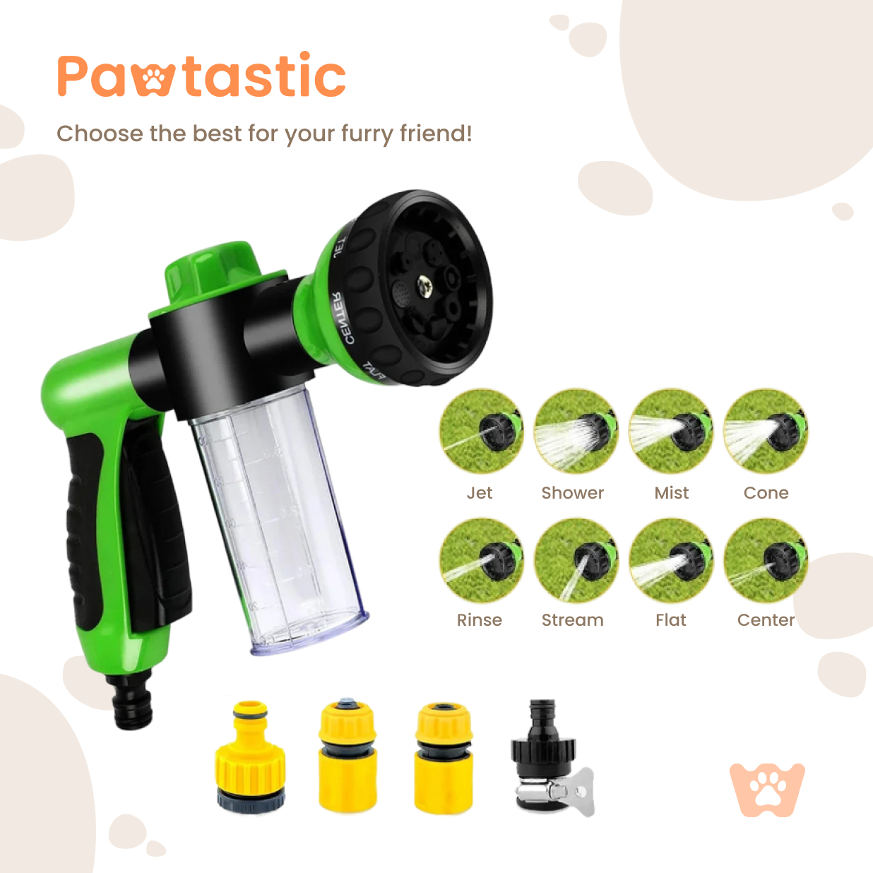 Pawtastic™ 8-in-1 Dog Shower Sprayer & Pet Cleaning Nozzle with Soap Dispenser
