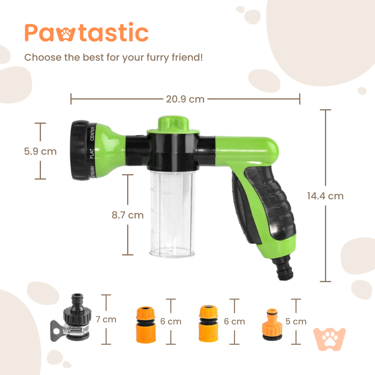 Pawtastic™ 8-in-1 Dog Shower Sprayer & Pet Cleaning Nozzle with Soap Dispenser