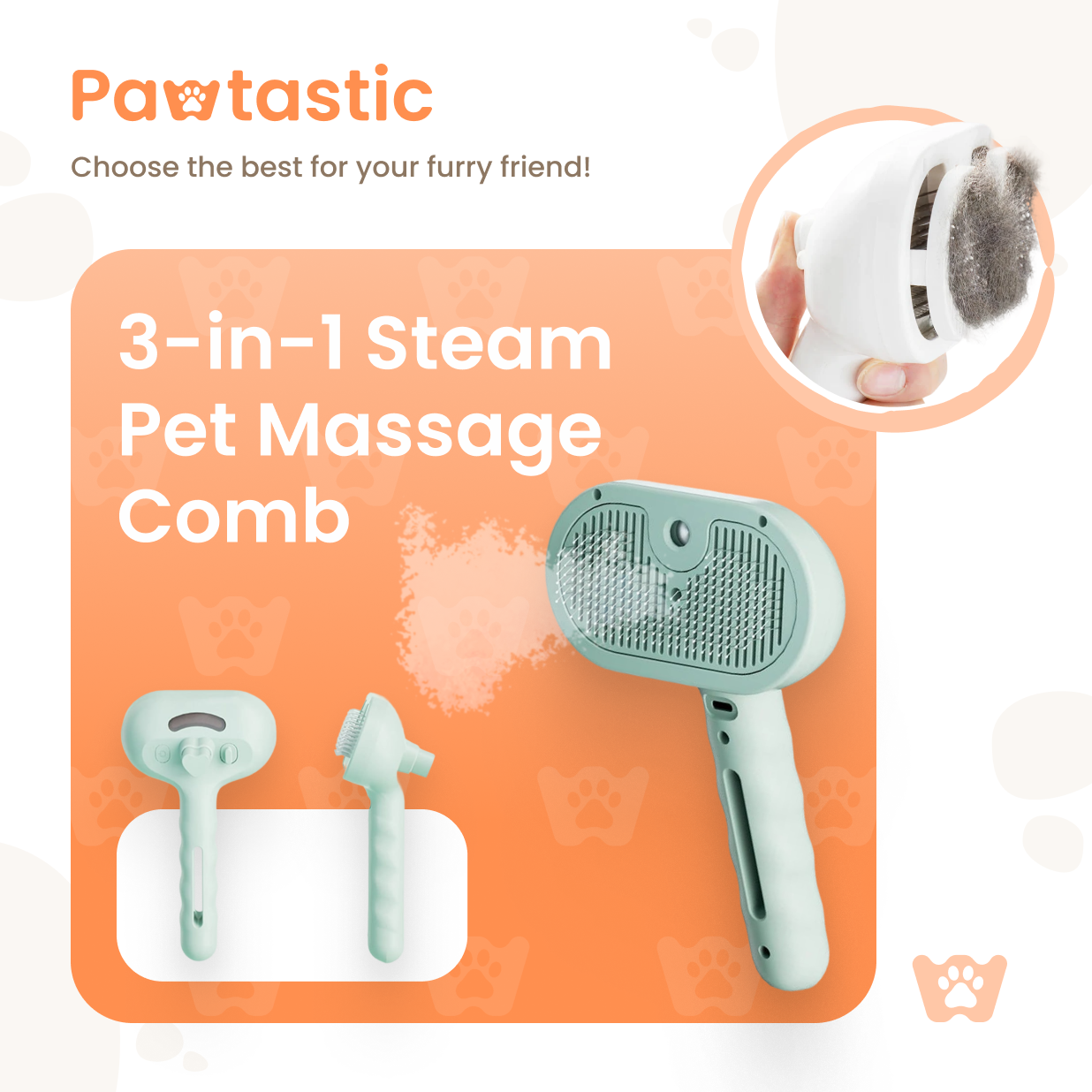 Pawtastic™ 3-in-1 Steam Pet Massage Comb