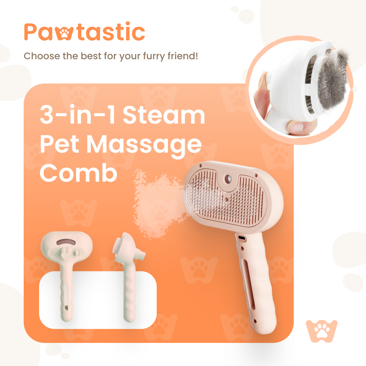 Pawtastic™ 3-in-1 Steam Pet Massage Comb