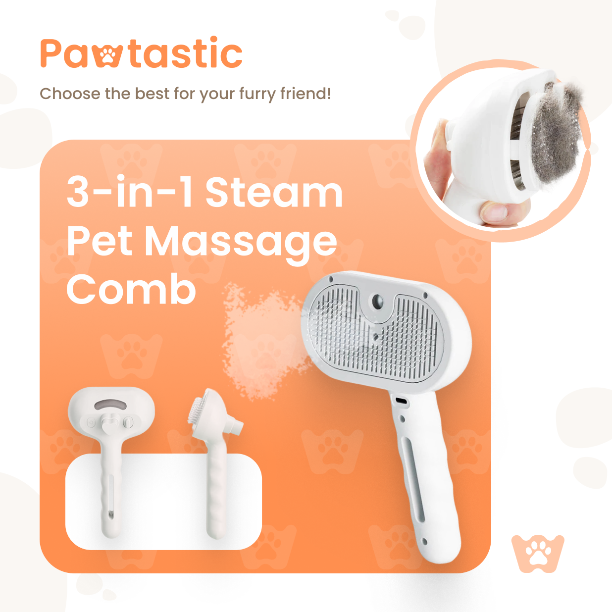 Pawtastic™ 3-in-1 Steam Pet Massage Comb