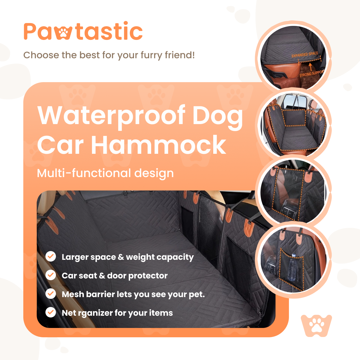 Pawtastic™ Waterproof Dog Car Hammock – Durable & Non-Slip Car Seat Cover