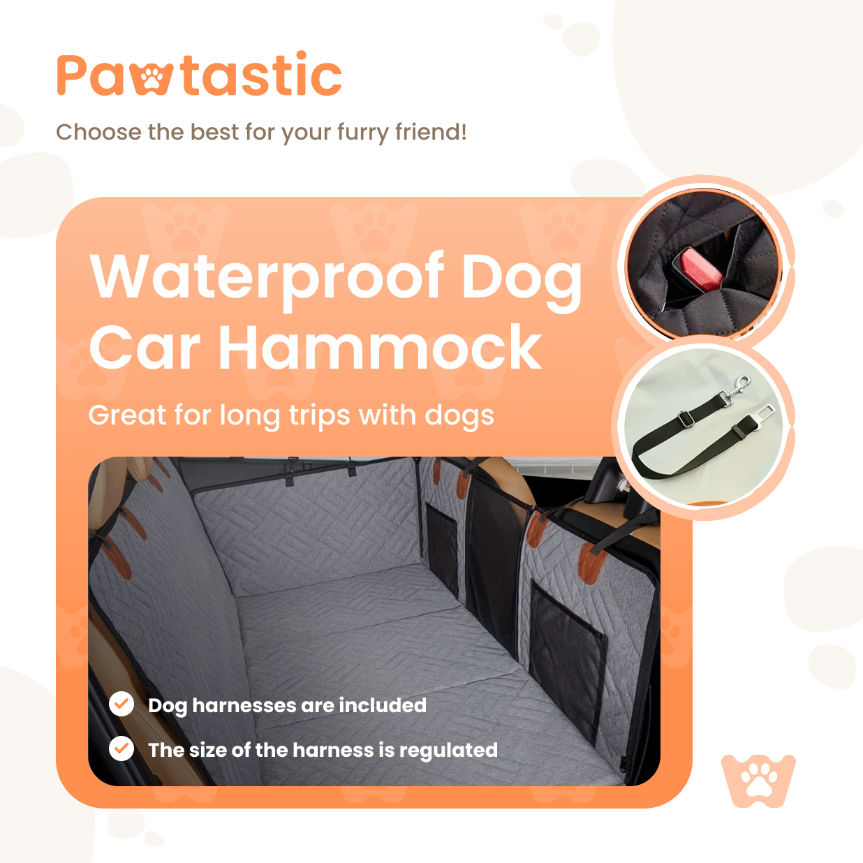 Pawtastic™ Waterproof Dog Car Hammock – Durable & Non-Slip Car Seat Cover