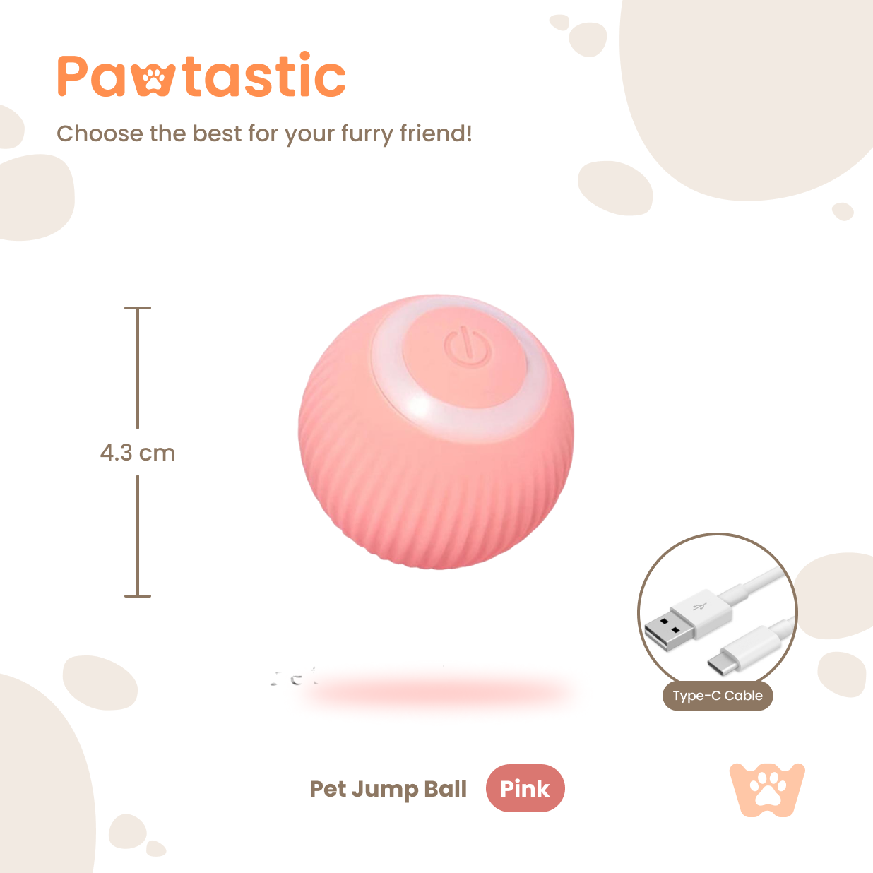 Pawtastic™ Smart Interactive Pet Ball – USB Rechargeable & Auto-Moving Toy