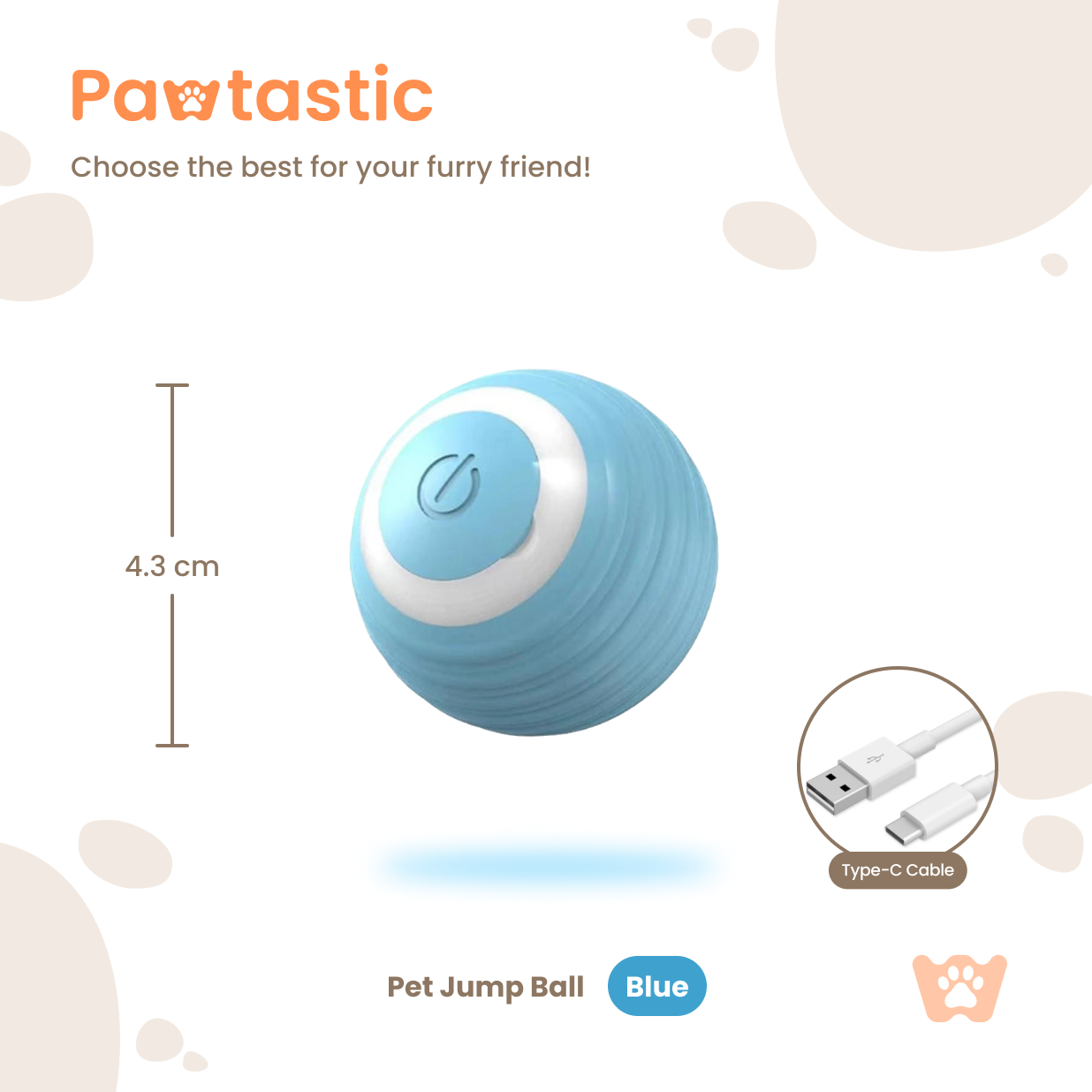 Pawtastic™ Smart Interactive Pet Ball – USB Rechargeable & Auto-Moving Toy