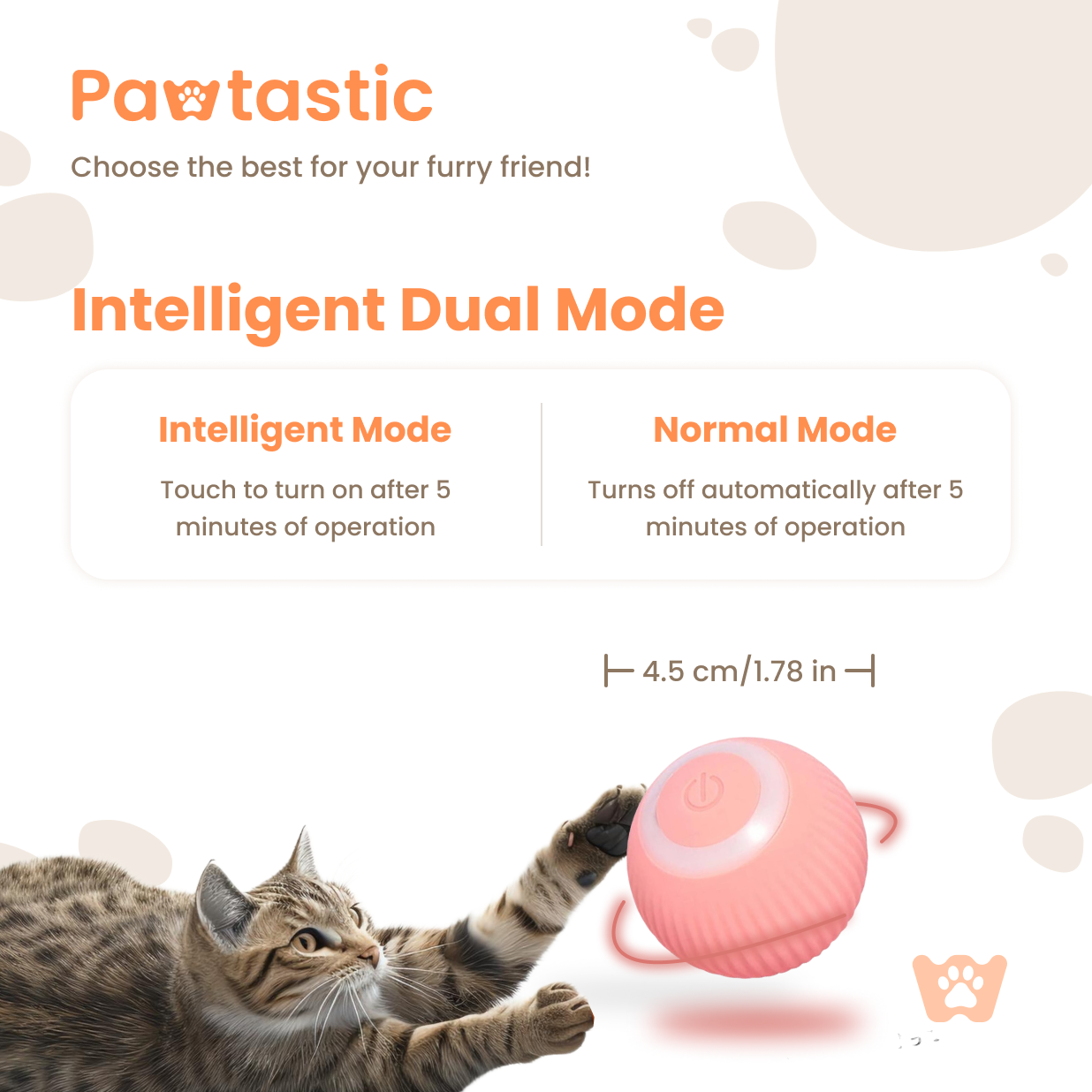Pawtastic™ Smart Interactive Pet Ball – USB Rechargeable & Auto-Moving Toy