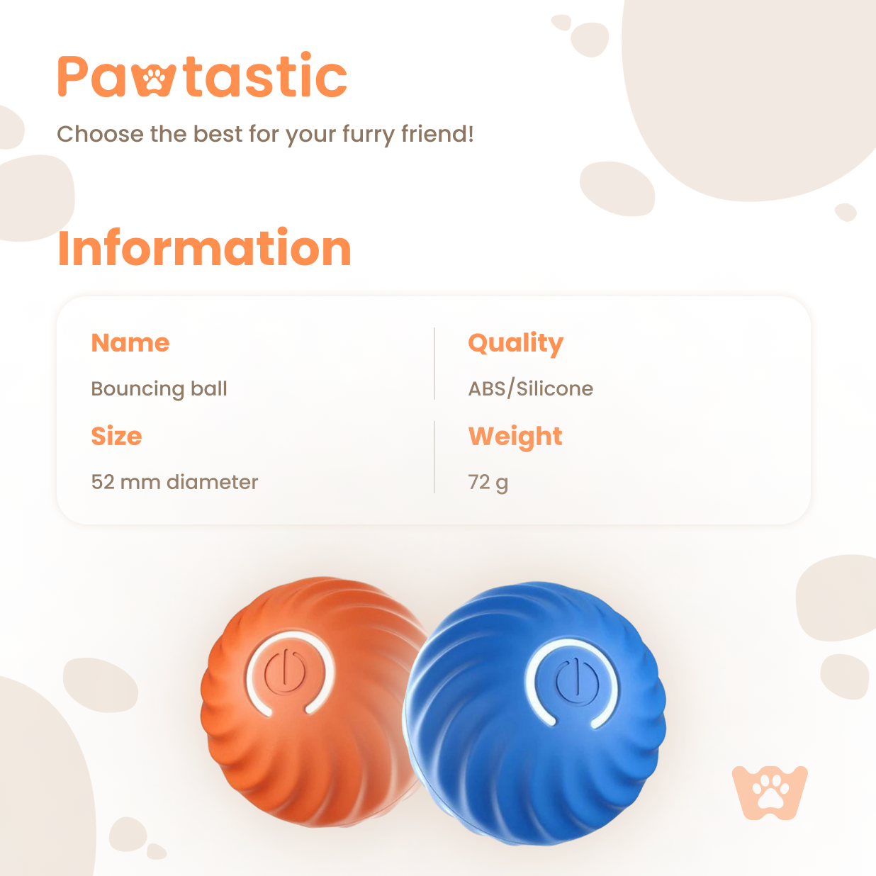 Pawtastic™ Smart Interactive Pet Ball – USB Rechargeable & Auto-Moving Toy