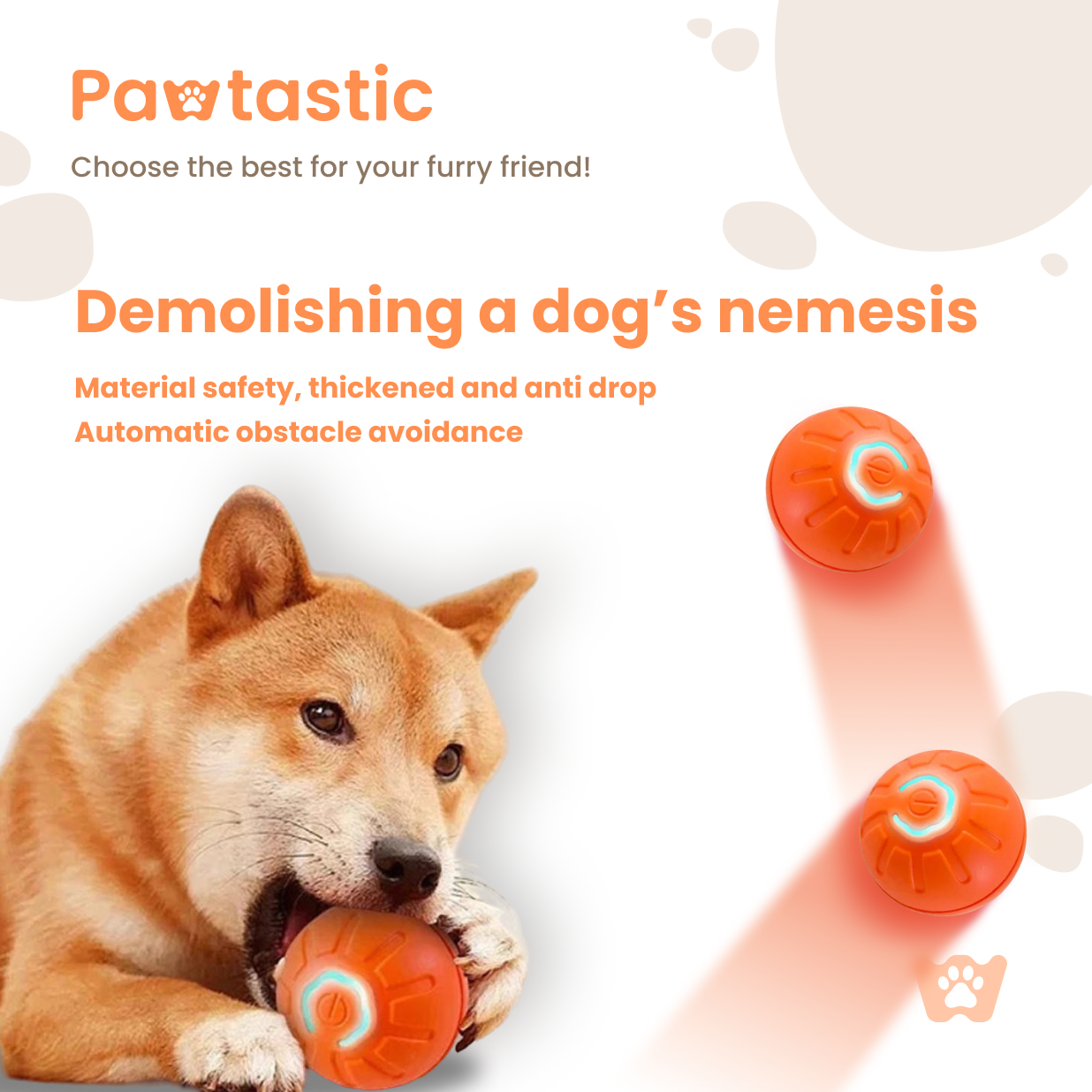 Pawtastic™ Smart Interactive Pet Ball – USB Rechargeable & Auto-Moving Toy