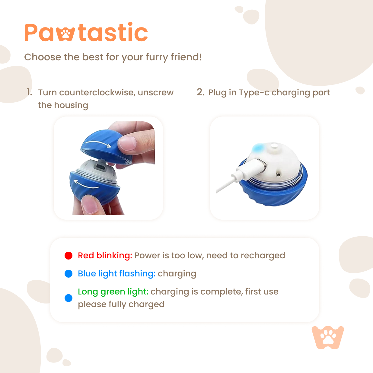 Pawtastic™ Smart Interactive Pet Ball – USB Rechargeable & Auto-Moving Toy