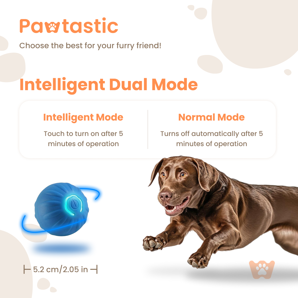 Pawtastic™ Smart Interactive Pet Ball – USB Rechargeable & Auto-Moving Toy