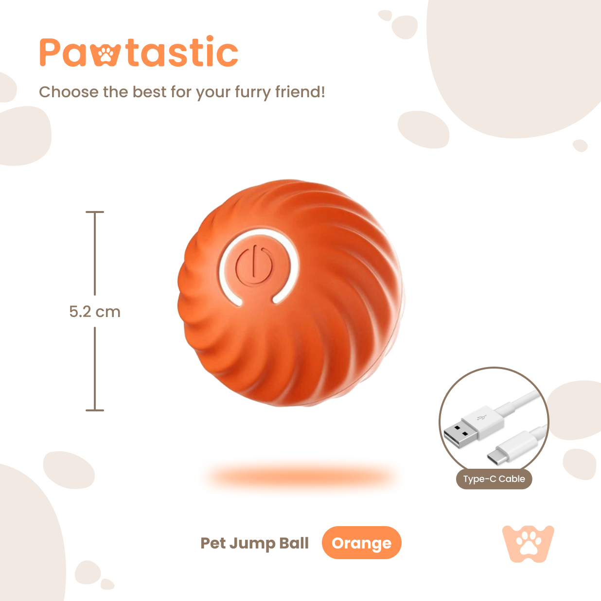 Pawtastic™ Smart Interactive Pet Ball – USB Rechargeable & Auto-Moving Toy