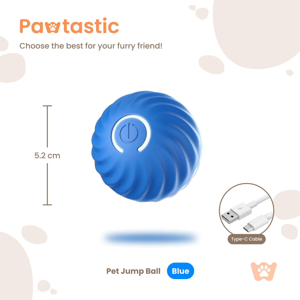 Pawtastic™ Smart Interactive Pet Ball – USB Rechargeable & Auto-Moving Toy