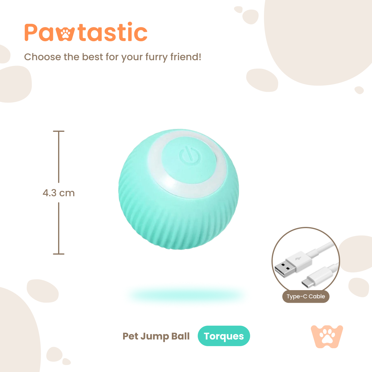 Pawtastic™ Smart Interactive Pet Ball – USB Rechargeable & Auto-Moving Toy